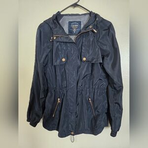 Cavalini Women's Navy Hooded Anorak Jacket Size S (Wind-breaker, Water Resistant